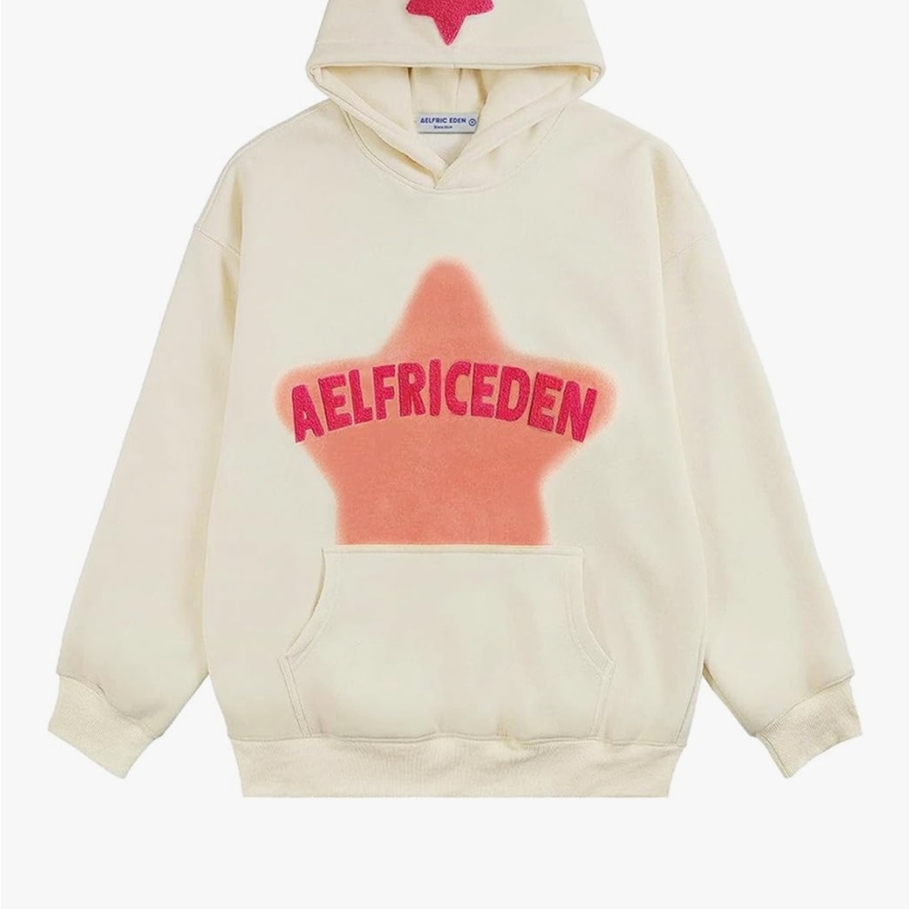 Brand new Aelfric Eden Cream Hoodie with Pink Star